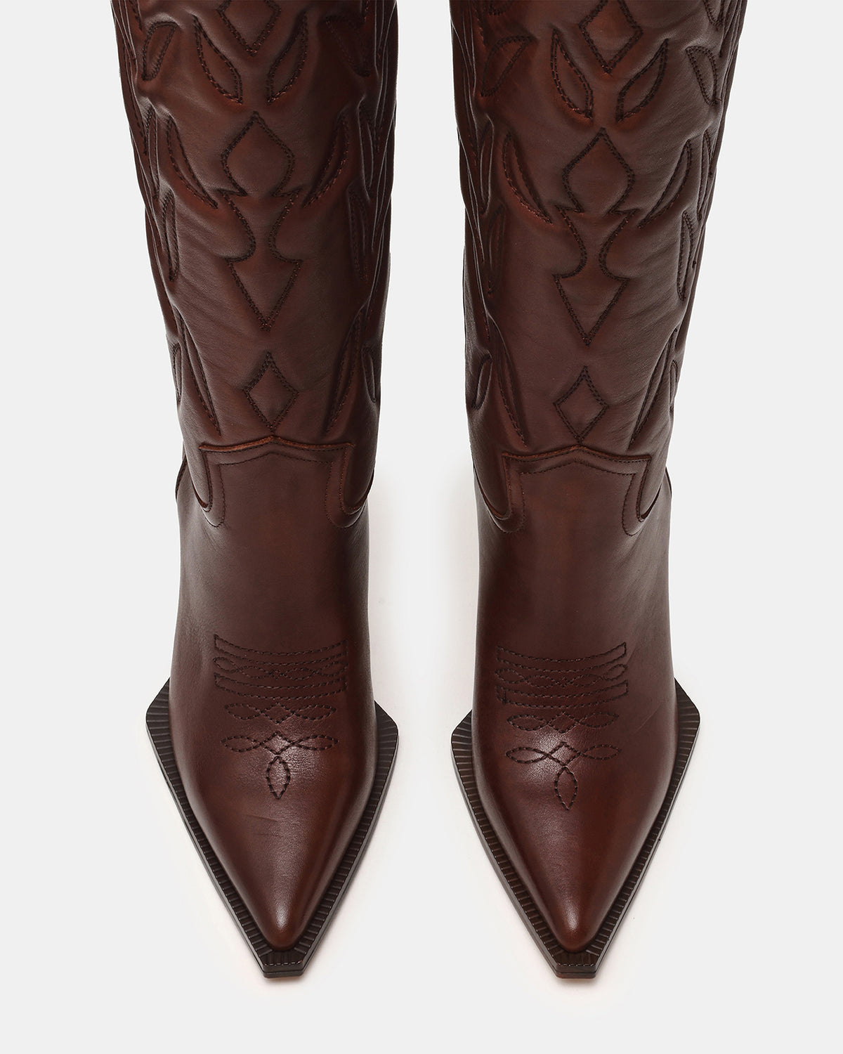 KINZEE Brown Leather Pointed-Toe Knee-High Western Stiletto Women's Boot Steve Madden BROWN LEATHER