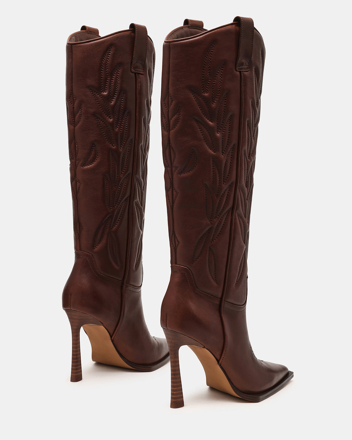 KINZEE Brown Leather Pointed-Toe Knee-High Western Stiletto Women's Boot Steve Madden BROWN LEATHER