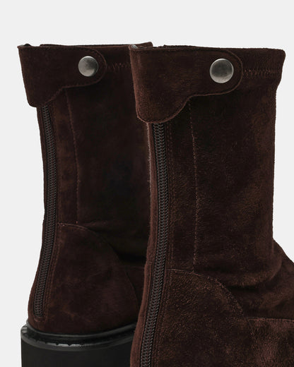 MYER Brown Suede Round-Toe Zipper Closure Women's Ankle Boot Steve Madden BROWN SUEDE