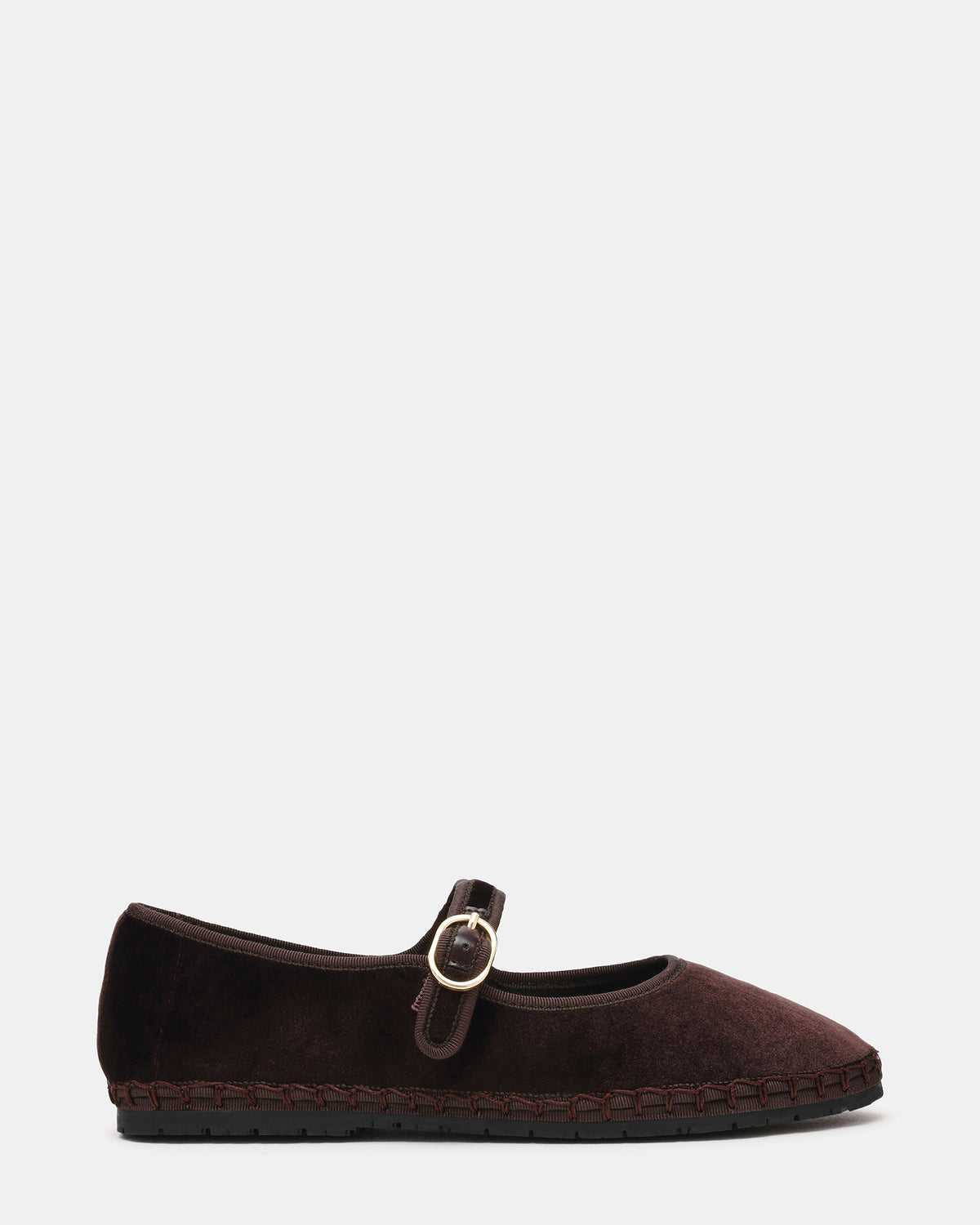 VELMA Brown Velvet Mary Jane Gold-Detail Buckle Women's Flat Steve Madden BROWN VELVET