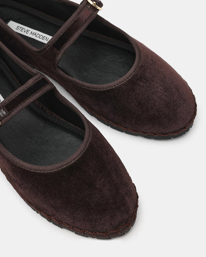 VELMA Brown Velvet Mary Jane Gold-Detail Buckle Women's Flat Steve Madden BROWN VELVET