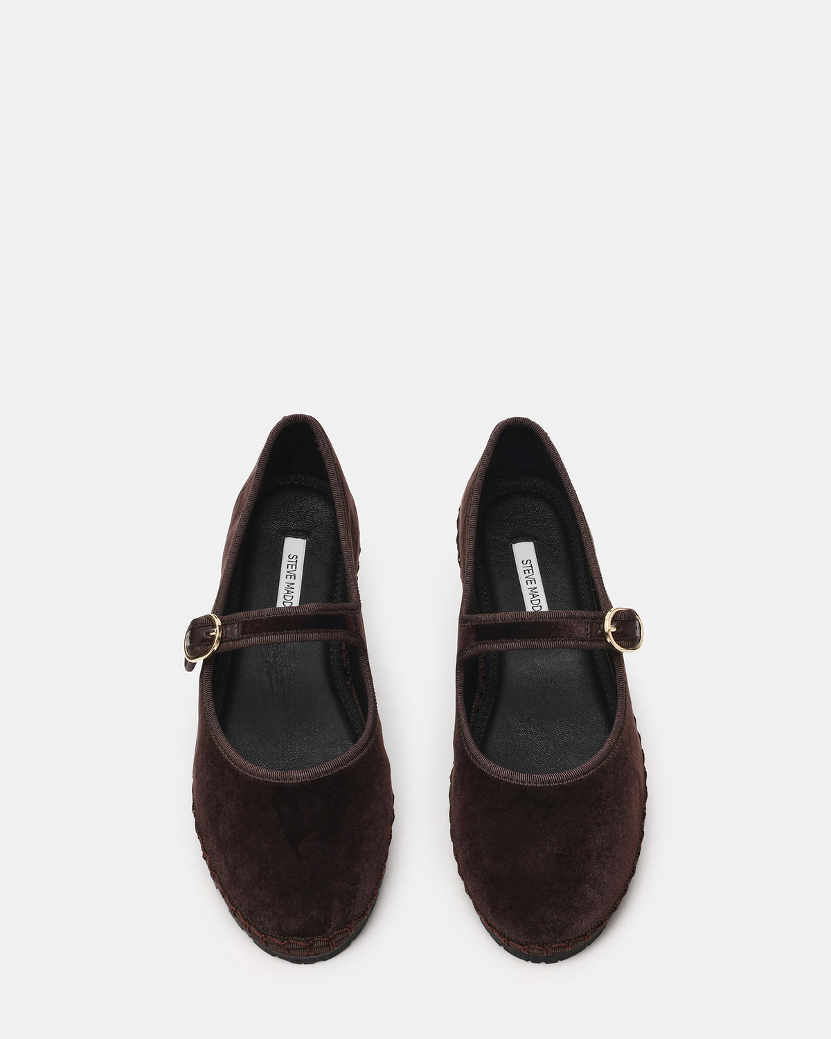 VELMA Brown Velvet Mary Jane Gold-Detail Buckle Women's Flat Steve Madden BROWN VELVET
