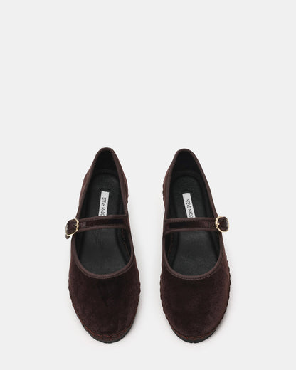 VELMA Brown Velvet Mary Jane Gold-Detail Buckle Women's Flat Steve Madden BROWN VELVET
