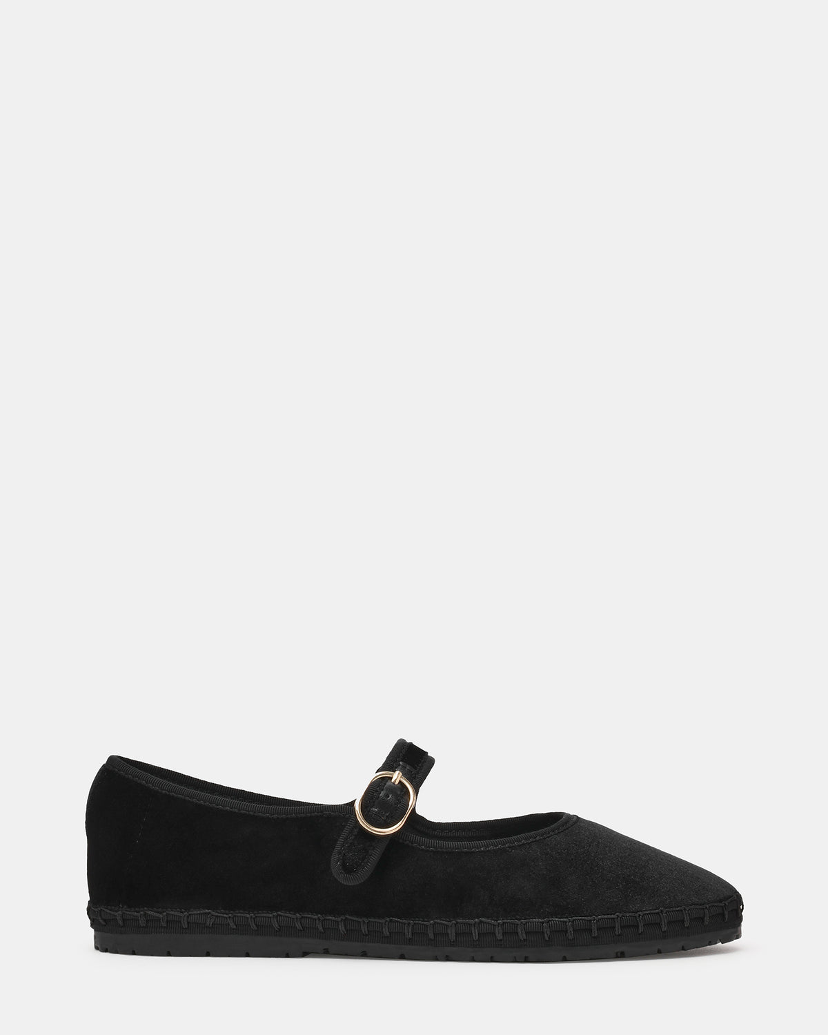 VELMA Black Velvet Mary Jane Gold-Detail Buckle Women's Flat Steve Madden BLACK VELVET