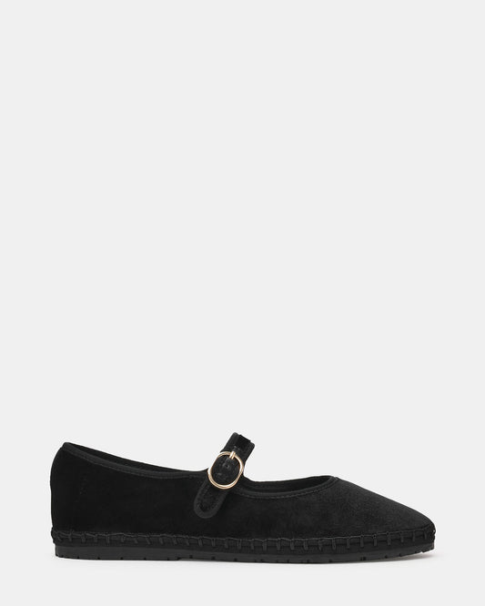 VELMA Black Velvet Mary Jane Gold-Detail Buckle Women's Flat Steve Madden BLACK VELVET