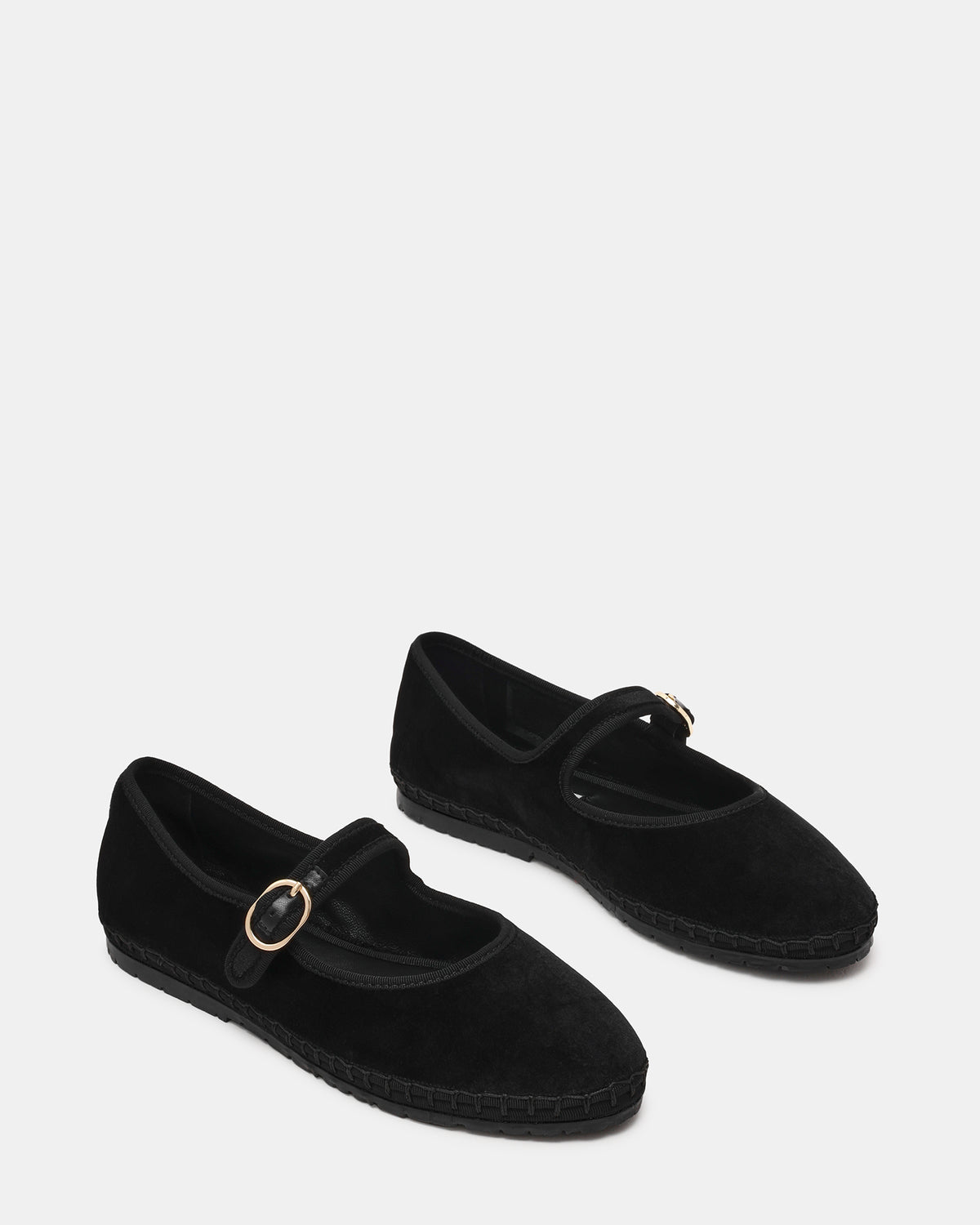 VELMA Black Velvet Mary Jane Gold-Detail Buckle Women's Flat Steve Madden BLACK VELVET