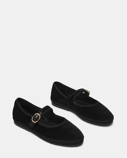 VELMA Black Velvet Mary Jane Gold-Detail Buckle Women's Flat Steve Madden BLACK VELVET