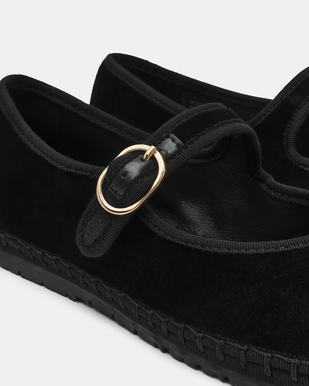 VELMA Black Velvet Mary Jane Gold-Detail Buckle Women's Flat Steve Madden BLACK VELVET