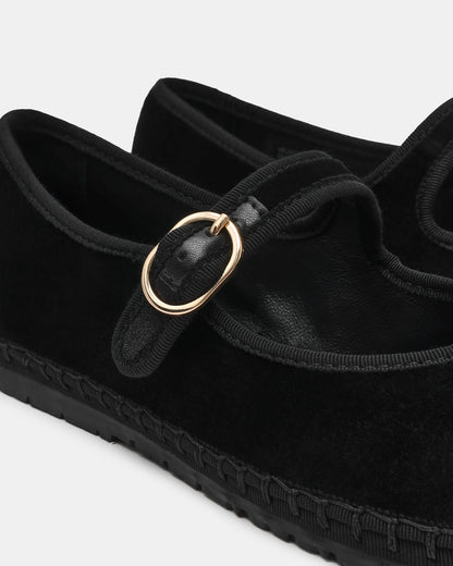 VELMA Black Velvet Mary Jane Gold-Detail Buckle Women's Flat Steve Madden BLACK VELVET