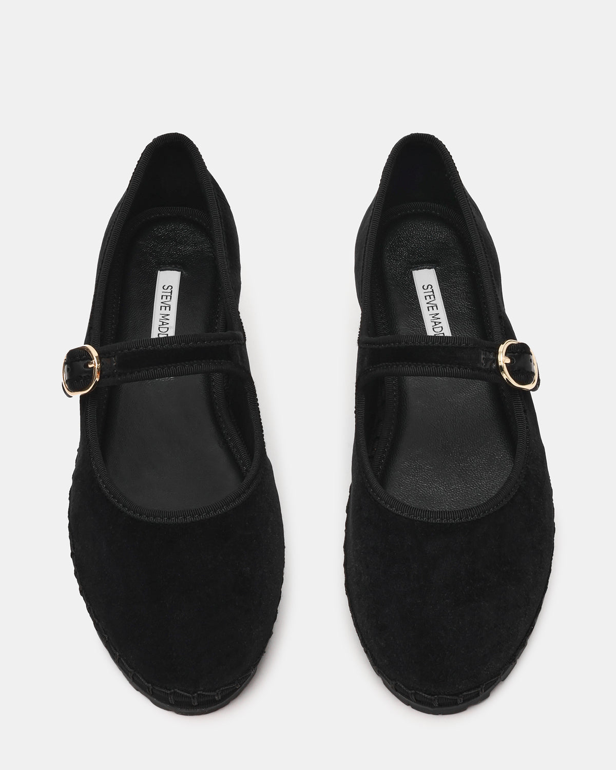 VELMA Black Velvet Mary Jane Gold-Detail Buckle Women's Flat Steve Madden BLACK VELVET