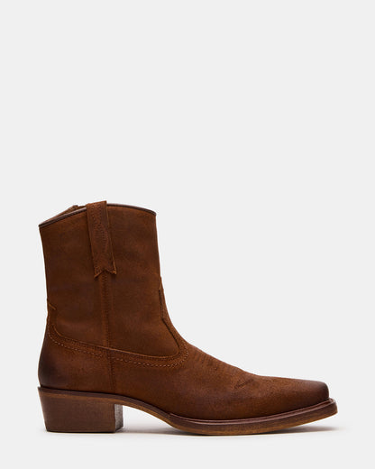 SANDERSON Dark Tan Square-Toe Western Men's Ankle Boot Steve Madden DARK TAN