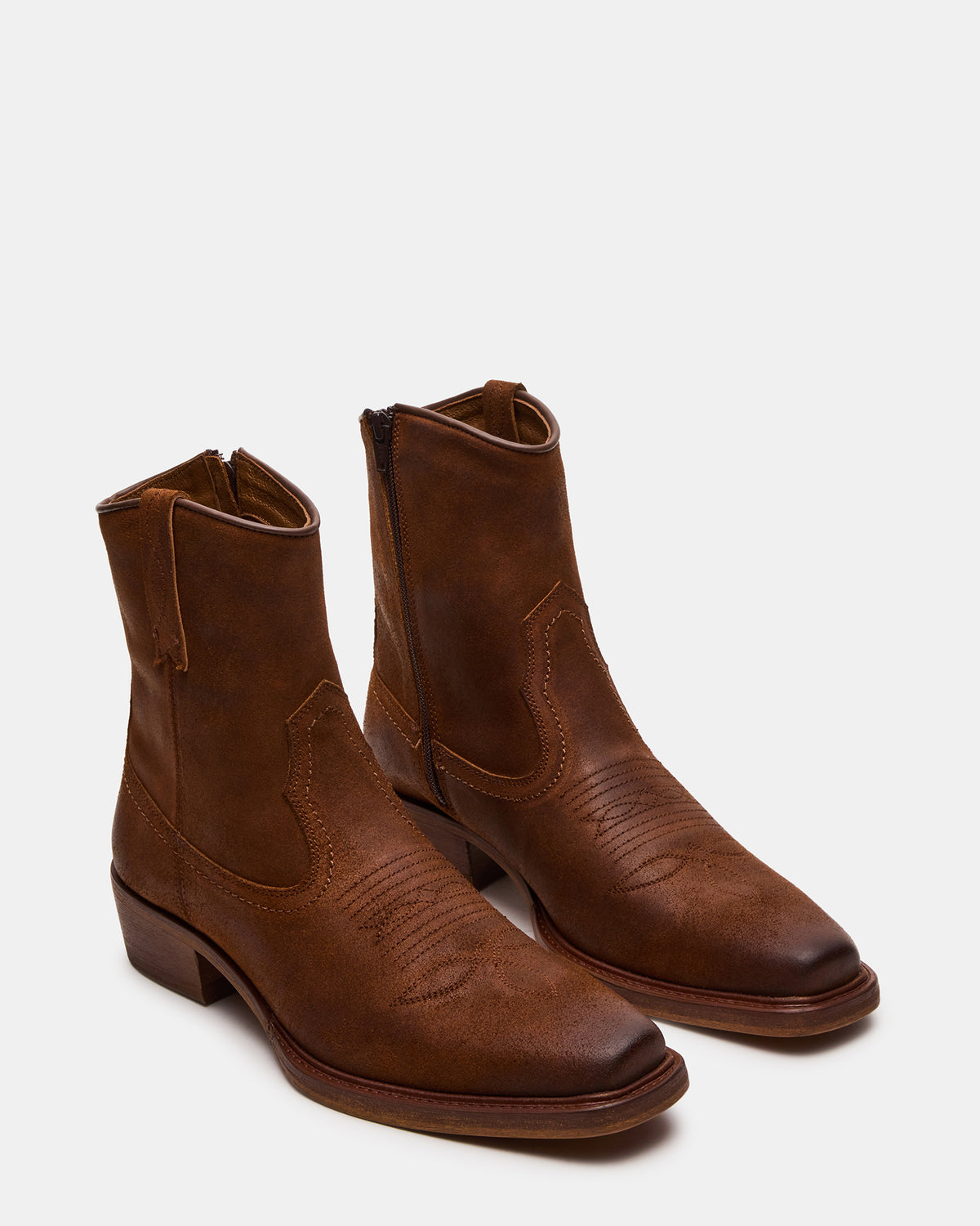 SANDERSON Dark Tan Square-Toe Western Men's Ankle Boot Steve Madden DARK TAN