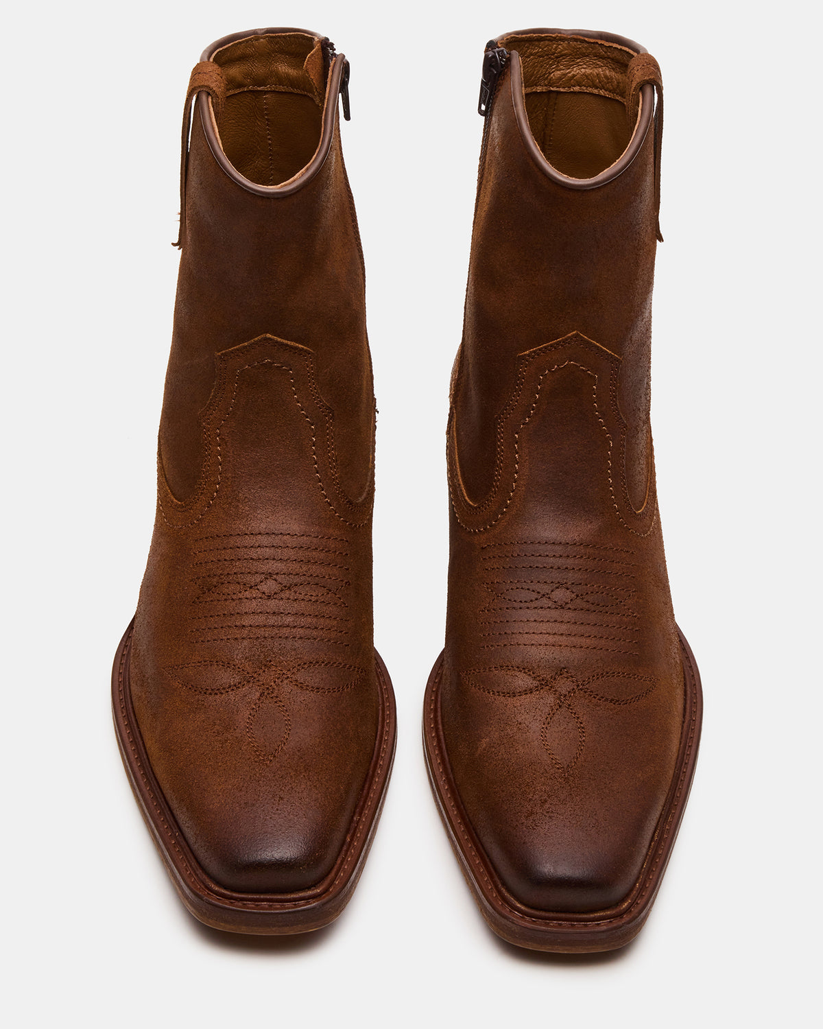 SANDERSON Dark Tan Square-Toe Western Men's Ankle Boot Steve Madden DARK TAN