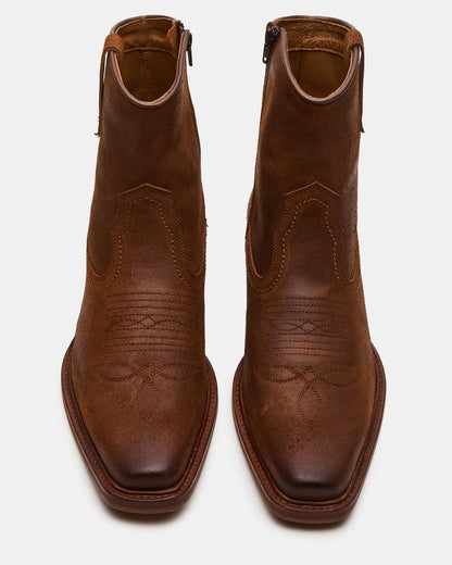 SANDERSON Dark Tan Square-Toe Western Men's Ankle Boot Steve Madden DARK TAN