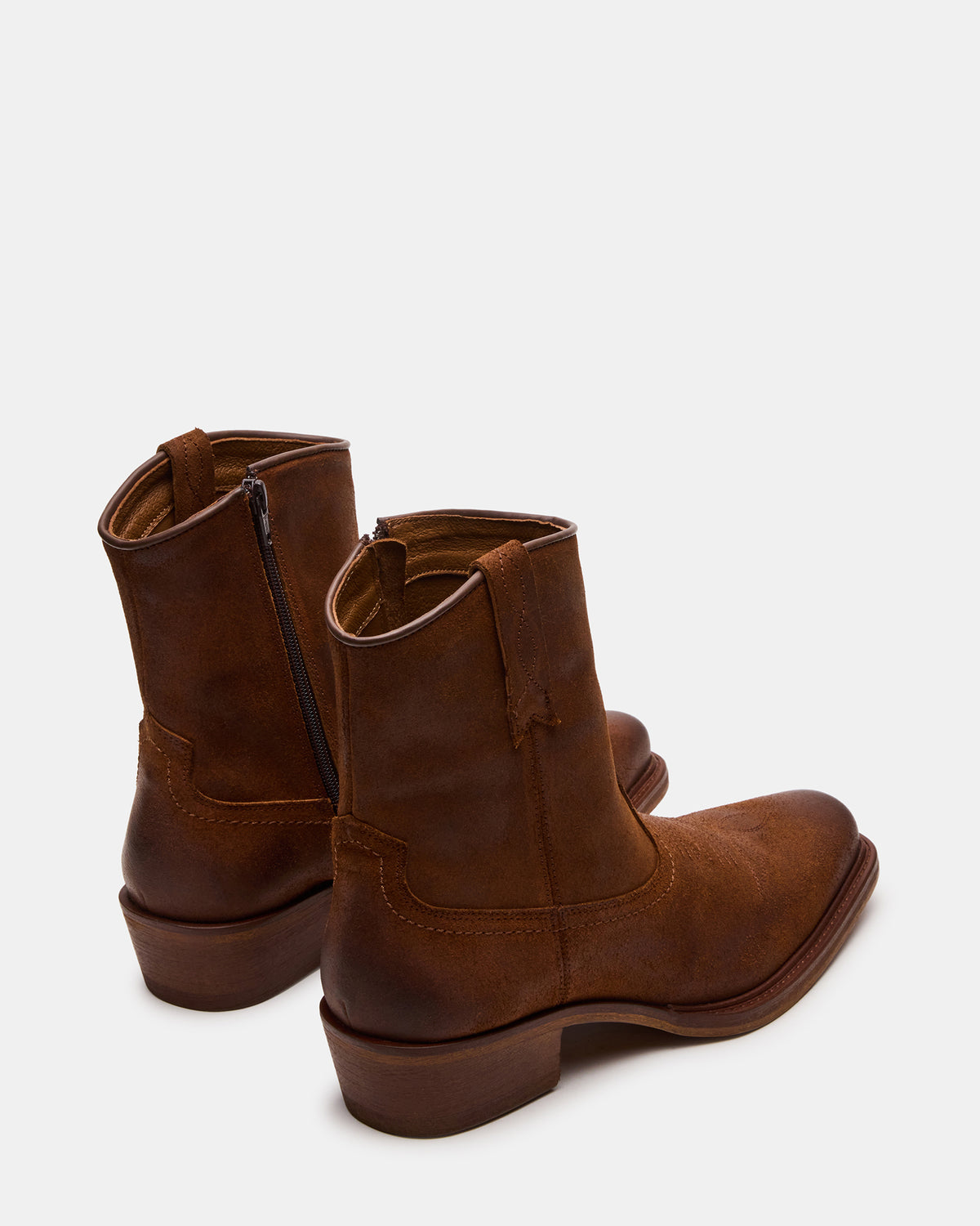 SANDERSON Dark Tan Square-Toe Western Men's Ankle Boot Steve Madden DARK TAN