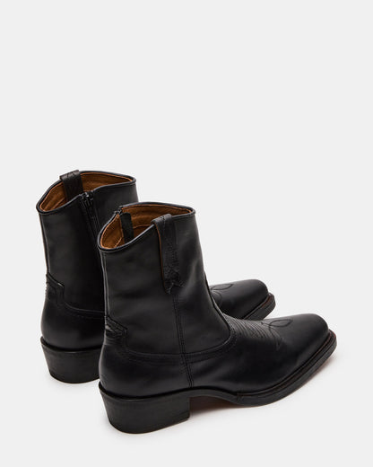 SANDERSON Black Leather Square-Toe Western Men's Ankle Boot Steve Madden BLACK LEATHER