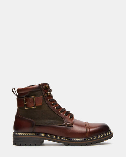 REID Cognac Lace-Up Lug Men's Ankle Boot Steve Madden COGNAC