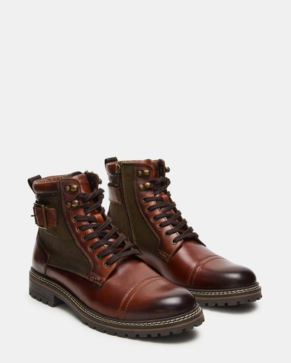 REID Cognac Lace-Up Lug Men's Ankle Boot Steve Madden COGNAC