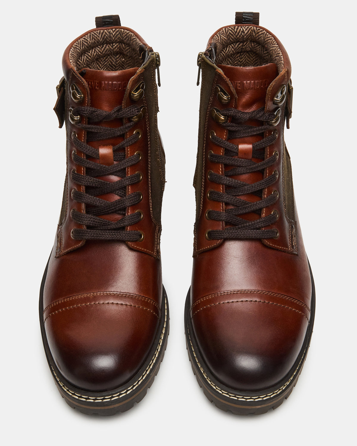 REID Cognac Lace-Up Lug Men's Ankle Boot Steve Madden COGNAC