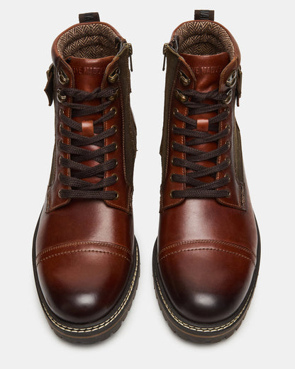 REID Cognac Lace-Up Lug Men's Ankle Boot Steve Madden COGNAC