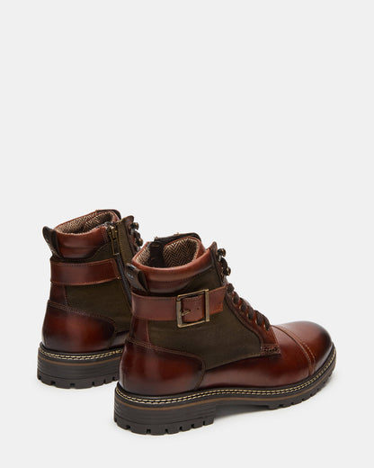 REID Cognac Lace-Up Lug Men's Ankle Boot Steve Madden COGNAC