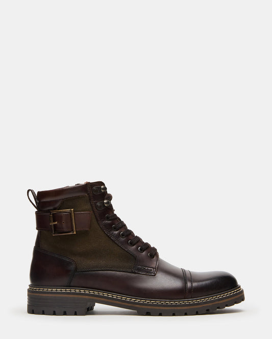 REID Dark Brown Lace-Up Lug Men's Ankle Boot Steve Madden DARK BROWN