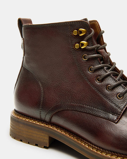NOBY Brown Leather Men's Lace-Up Ankle Boot Steve Madden BROWN LEATHER