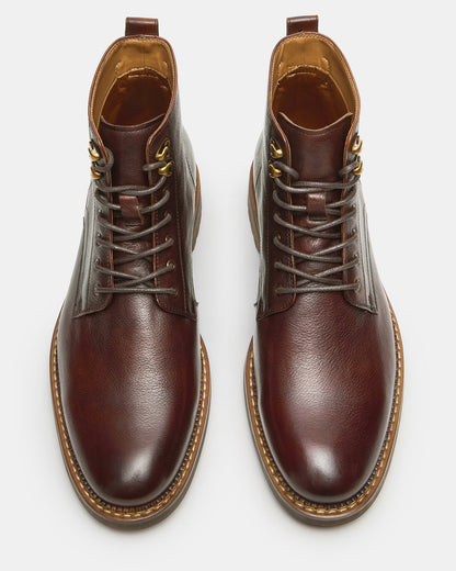 NOBY Brown Leather Men's Lace-Up Ankle Boot Steve Madden BROWN LEATHER