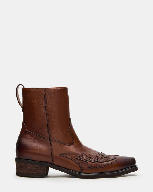 SANTANA Brown Leather Western Men's Ankle Boot Steve Madden BROWN LEATHER