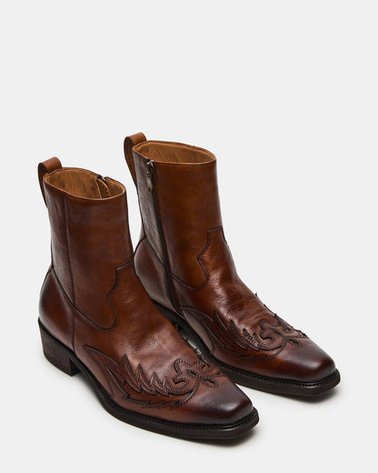 SANTANA Brown Leather Western Men's Ankle Boot Steve Madden BROWN LEATHER