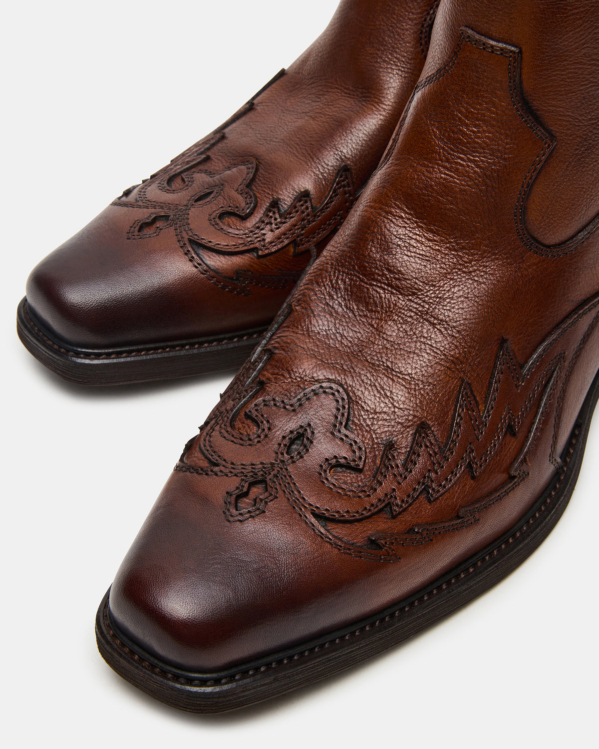 SANTANA Brown Leather Western Men's Ankle Boot Steve Madden BROWN LEATHER