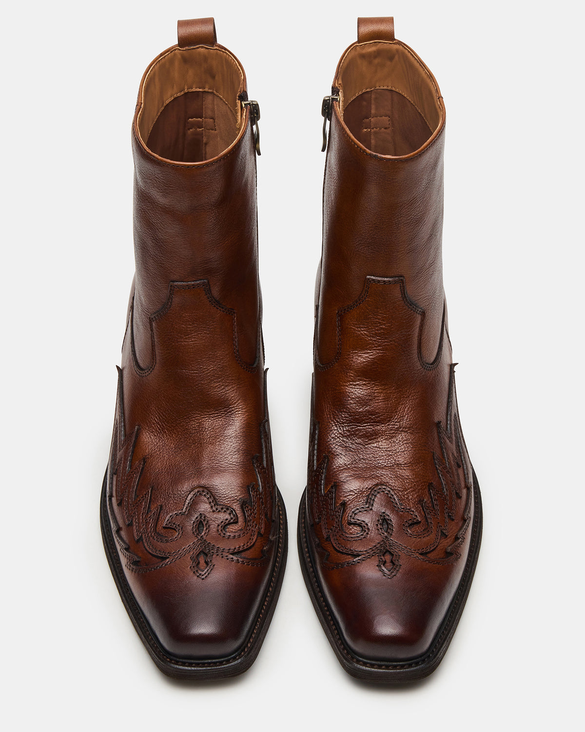 SANTANA Brown Leather Western Men's Ankle Boot Steve Madden BROWN LEATHER