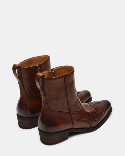 SANTANA Brown Leather Western Men's Ankle Boot Steve Madden BROWN LEATHER