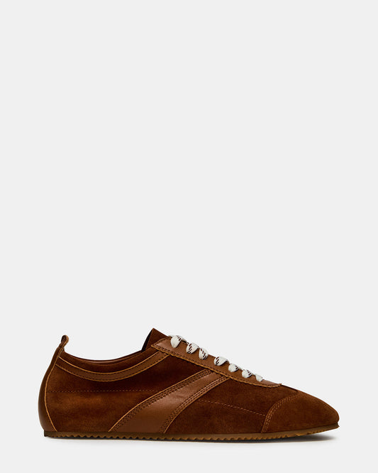 JUNA Cognac Suede Low-Top Lace-Up Stripe Men's Sneaker Steve Madden COGNAC SUEDE
