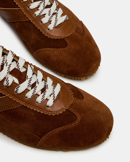 JUNA Cognac Suede Low-Top Lace-Up Stripe Men's Sneaker Steve Madden COGNAC SUEDE