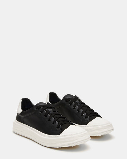 MACRAE Black Leather Men's Low-Top Fashion Sneaker Steve Madden BLACK LEATHER