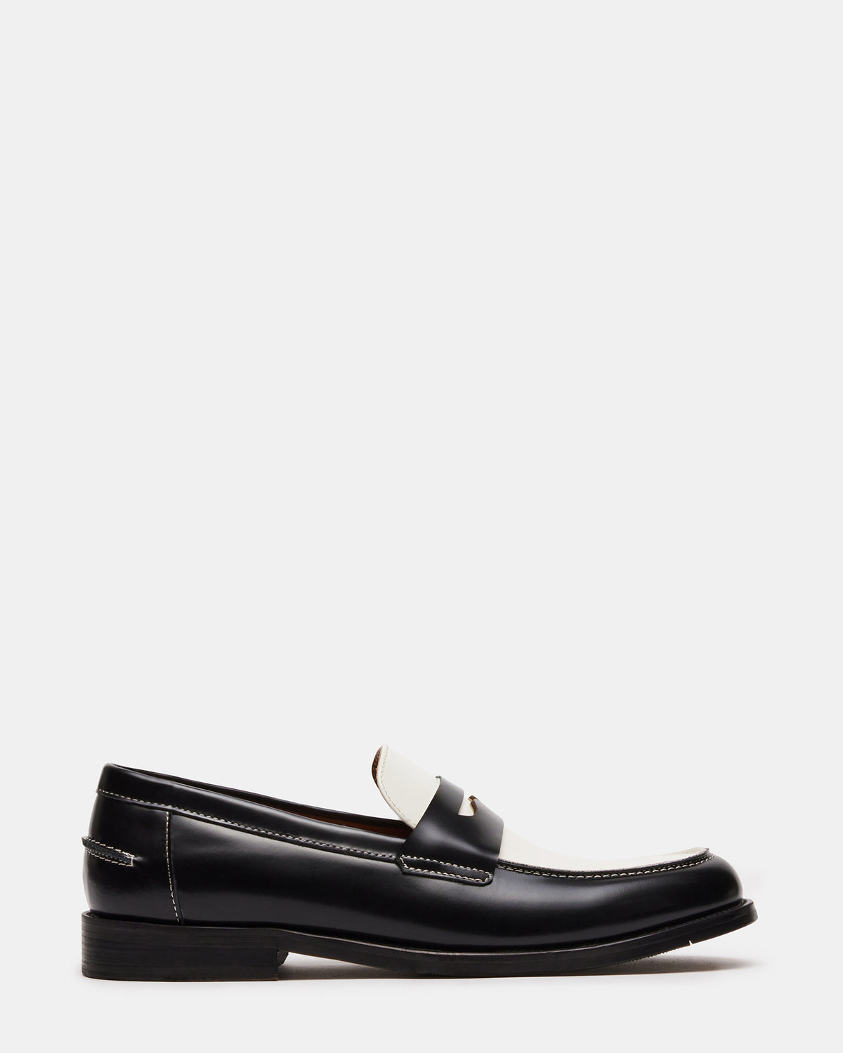 NATAN Black/ White Leather Men's Slip-On Dress Loafer Steve Madden BLACK WHITE LEATHER