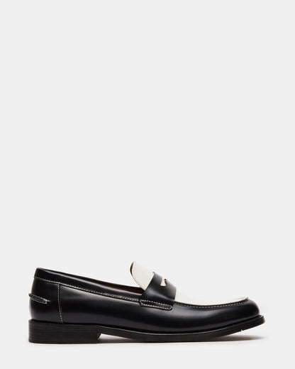 NATAN Black/ White Leather Men's Slip-On Dress Loafer Steve Madden BLACK WHITE LEATHER