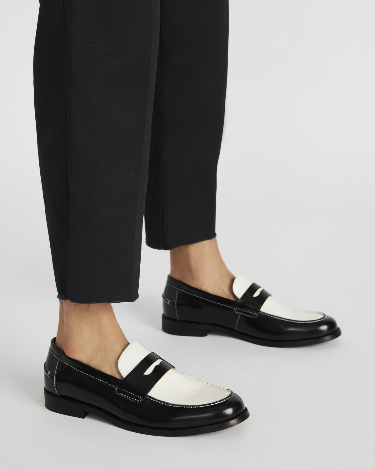 NATAN Black/ White Leather Men's Slip-On Dress Loafer Steve Madden BLACK WHITE LEATHER