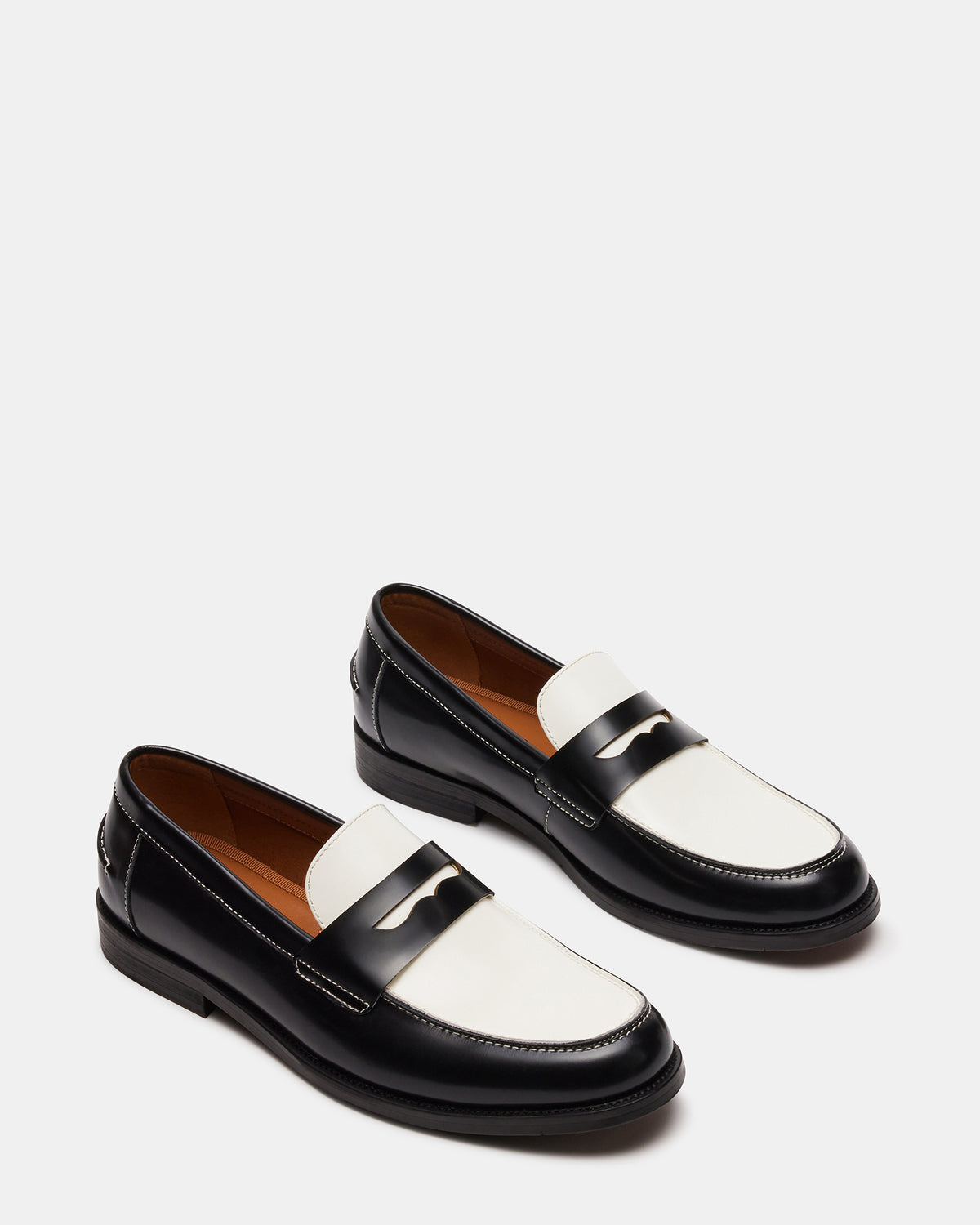 NATAN Black/ White Leather Men's Slip-On Dress Loafer Steve Madden BLACK WHITE LEATHER