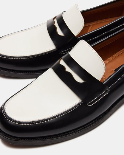 NATAN Black/ White Leather Men's Slip-On Dress Loafer Steve Madden BLACK WHITE LEATHER