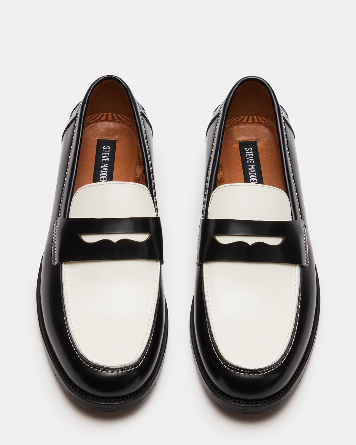 NATAN Black/ White Leather Men's Slip-On Dress Loafer Steve Madden BLACK WHITE LEATHER