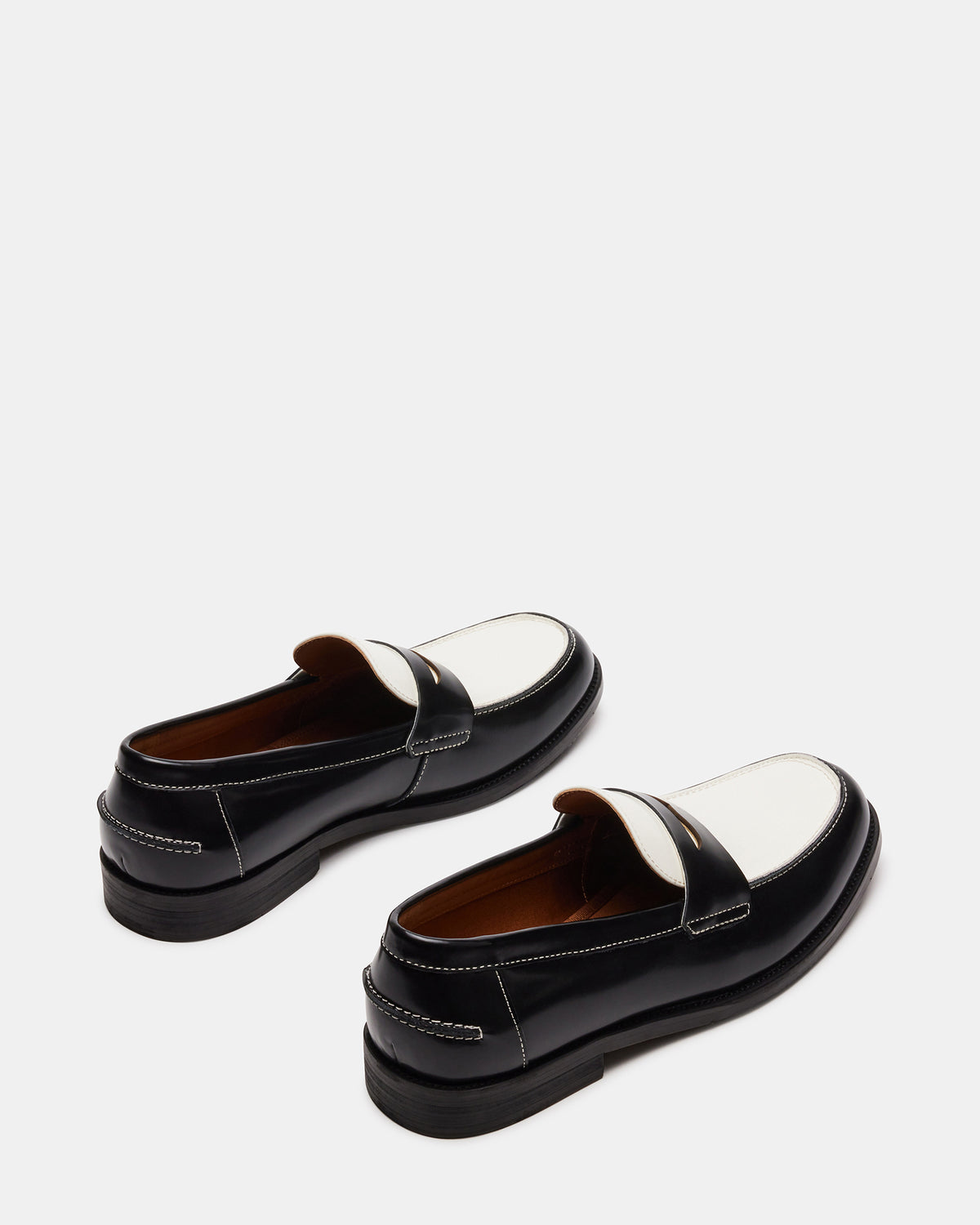 NATAN Black/ White Leather Men's Slip-On Dress Loafer Steve Madden BLACK WHITE LEATHER