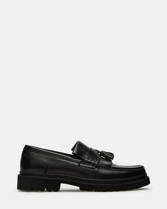 ARTHUS Black Leather Slip-On Tassel Men's Loafer Steve Madden BLACK LEATHER