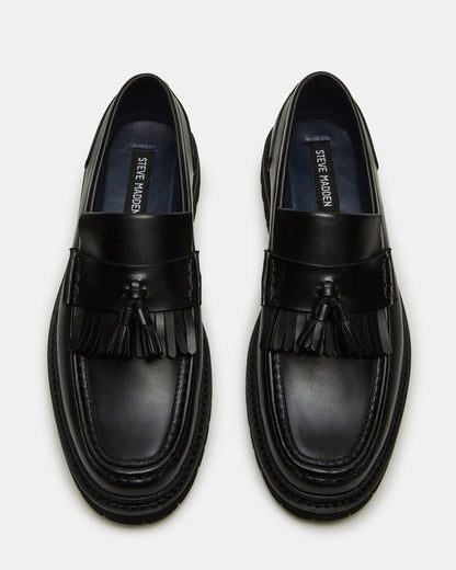 ARTHUS Black Leather Slip-On Tassel Men's Loafer Steve Madden BLACK LEATHER