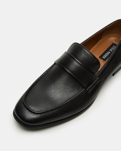 BISCUIT Black Leather Slip-On Men's Dress Loafer Steve Madden BLACK LEATHER