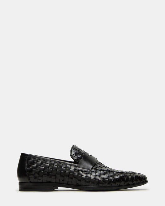 POCO Black Leather Woven Slip-On Men's Dress Loafer Steve Madden BLACK LEATHER