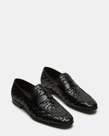 POCO Black Leather Woven Slip-On Men's Dress Loafer Steve Madden BLACK LEATHER