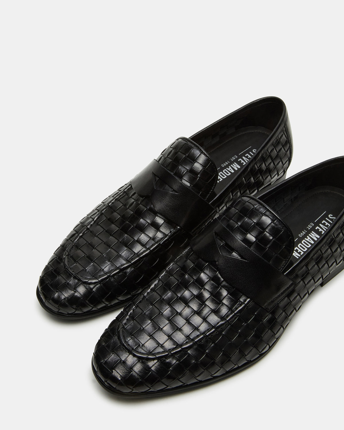 POCO Black Leather Woven Slip-On Men's Dress Loafer Steve Madden BLACK LEATHER