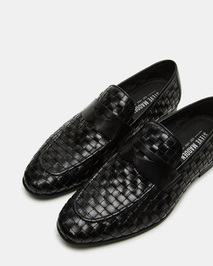POCO Black Leather Woven Slip-On Men's Dress Loafer Steve Madden BLACK LEATHER